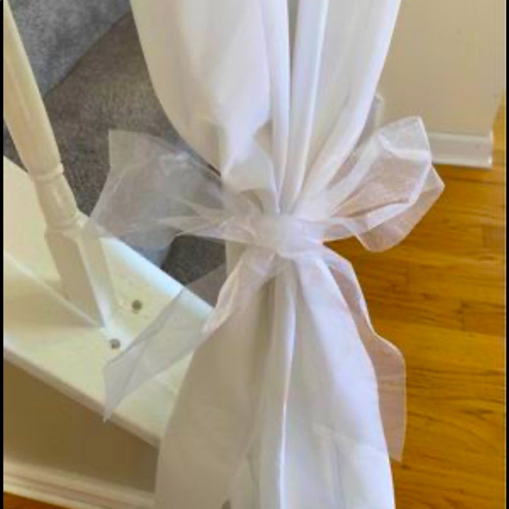 Wedding tulle and fabric decor for church, chairs, pew